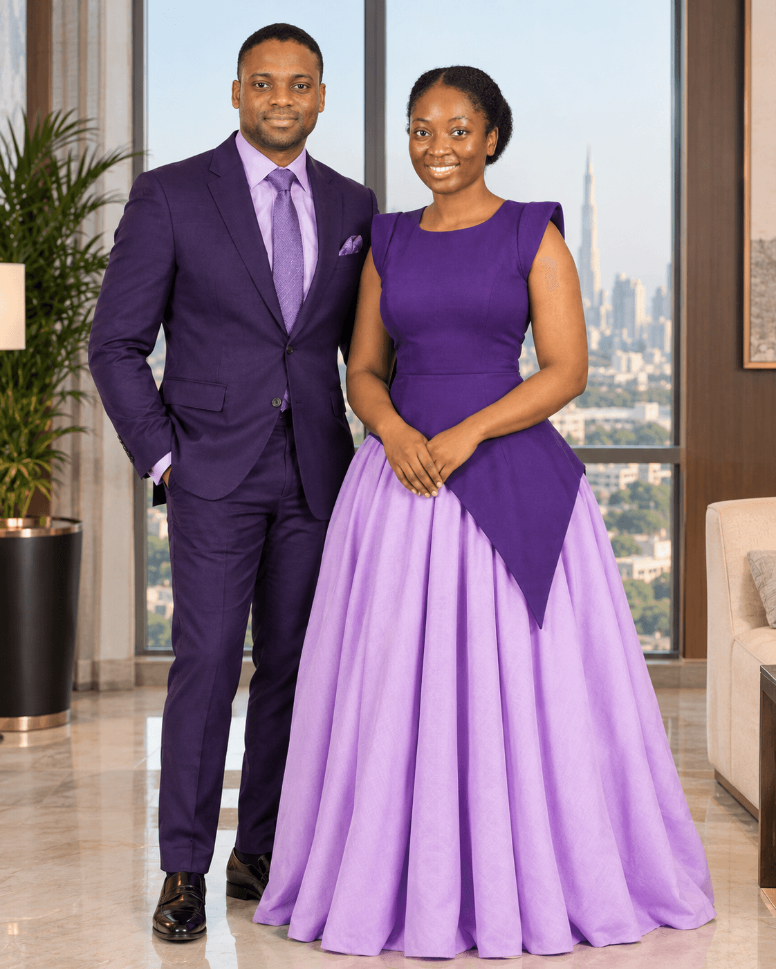 Joy and Ayoola together in their wedding attire
